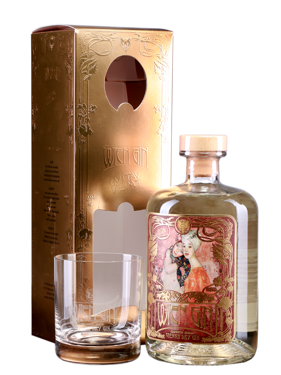 Wien Gin Gustav Klimt Edition mit Glas im Geschenkkarton